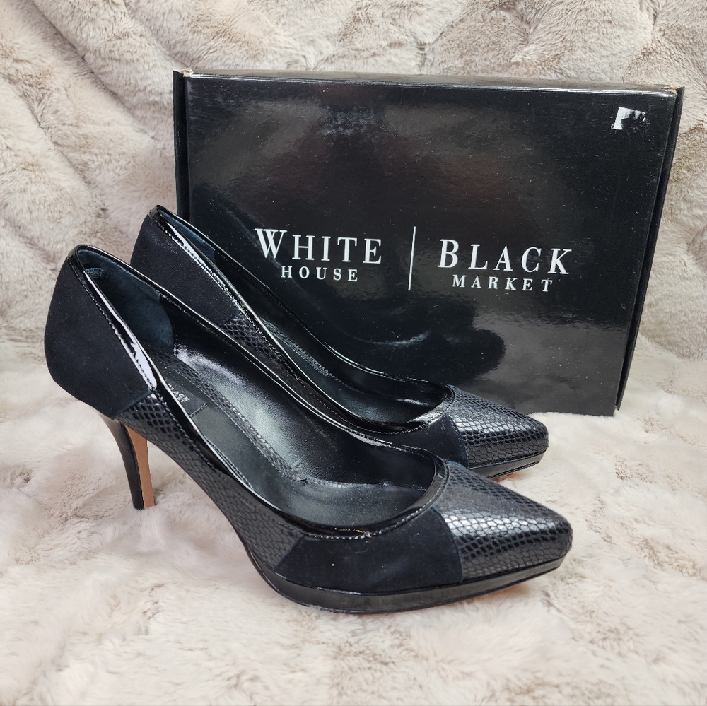 WHBM Black Leather Maci Pointed Toe 4" Heels Shoes‎ Size 9 9M